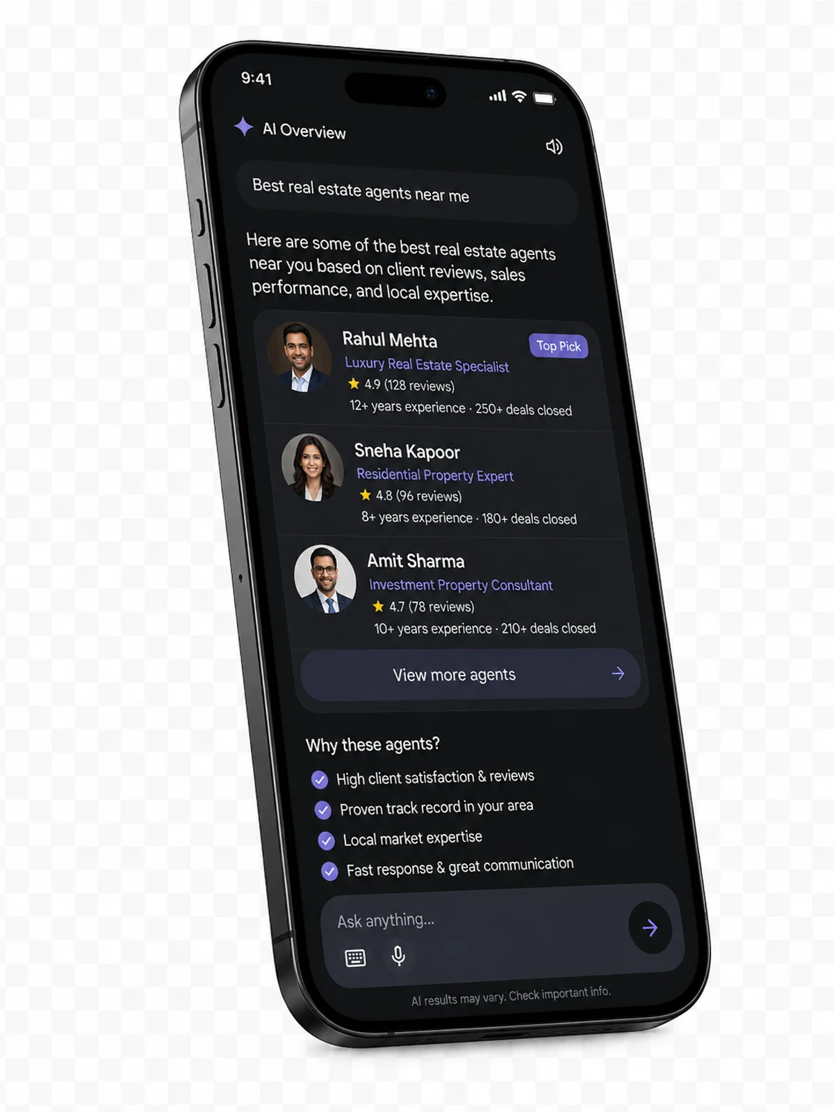 AI Overview result mockup — GEO/AEO in action